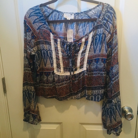LA Hearts | NWT Multi Color PacSun Paisley Print Boho Bell Sleeve Top S - Picture 1 of 6